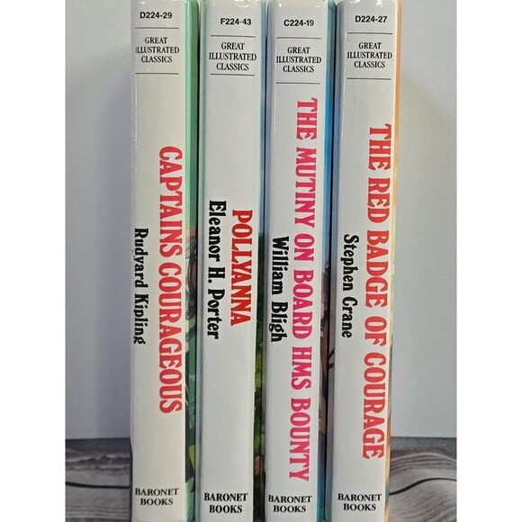 Great Illustrated Classic Books Lot Of 4 HC Pollyanna Captains Courageous Red - Picture 3 of 3
